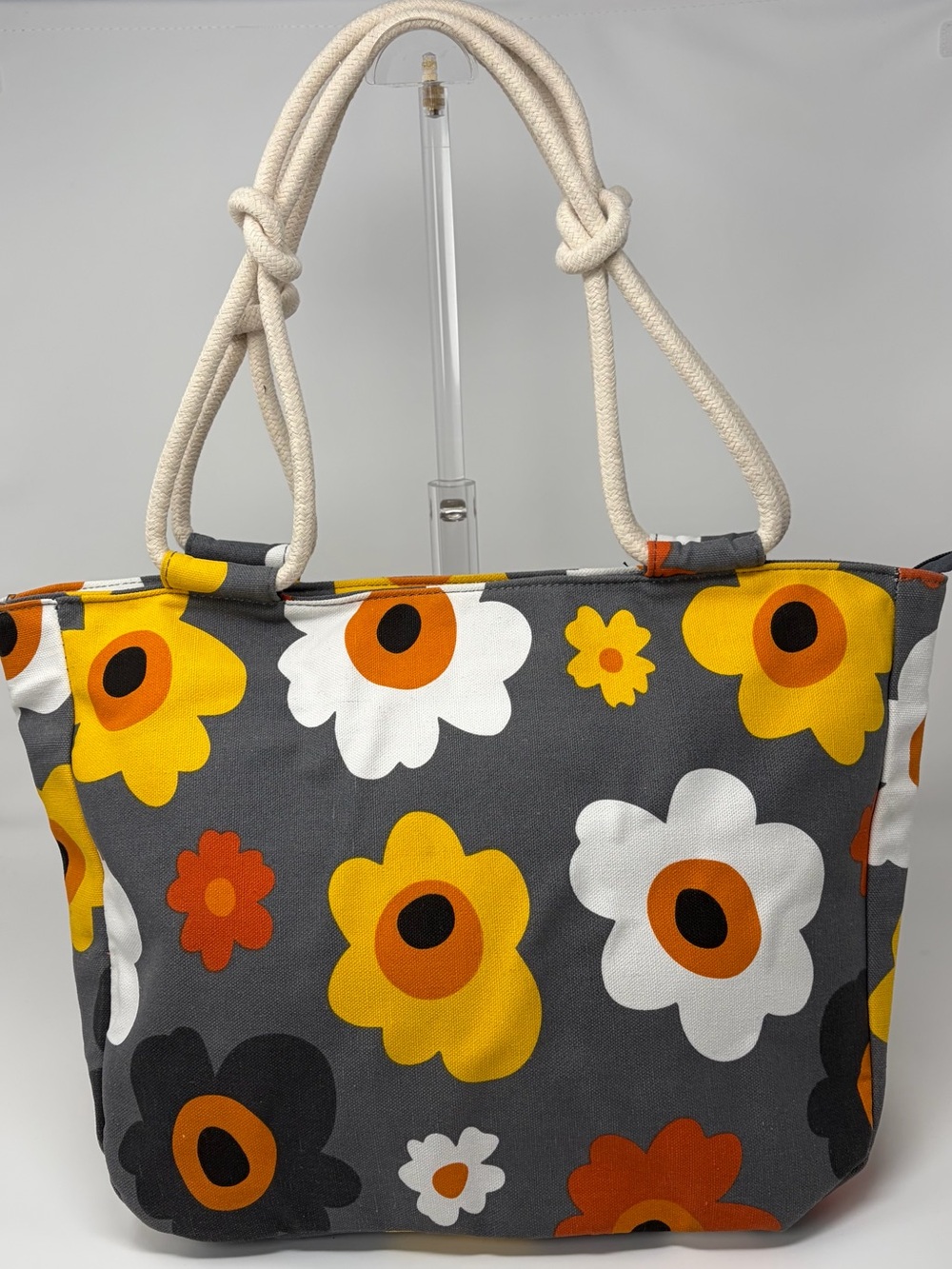 FARMHOUSE IS MY STYLE SUMMER BLOOMS FLOWERS ROPE HANDLES CANVAS TOTE BAG
